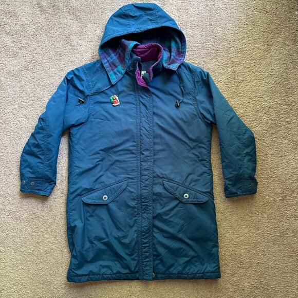 LL Bean Jacket Womens XL Vtg Wool Full Zip Blue Purple USA Made Hood - Picture 1 of 13